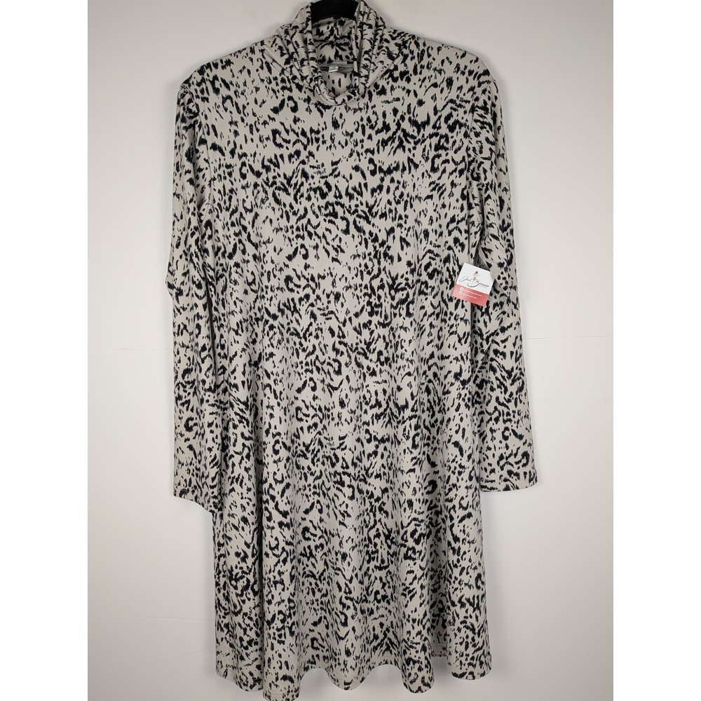NWT Sympli Midi Dress Animal Print Turtleneck Long Sleeve Jersey Size 10